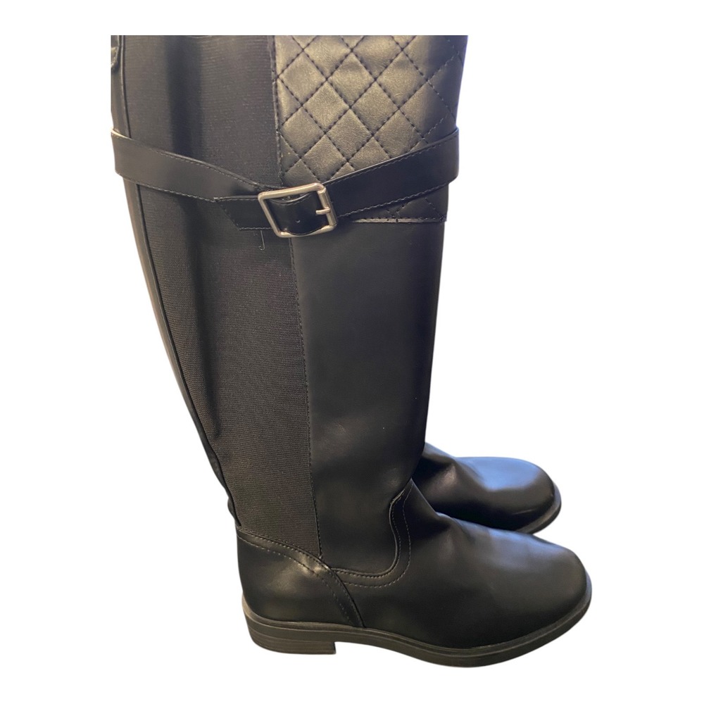 Black Quilted Riding Boots with Buckle Detail‎ Side Zip Women's Size 7 Wide